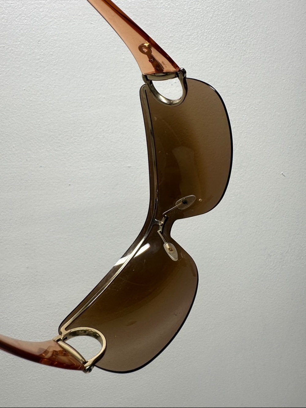 Gucci Strass Horsebit Sunglasses‎ Shield Tinted Glasses Vintage Y2K 2000s Orange - Picture 8 of 11